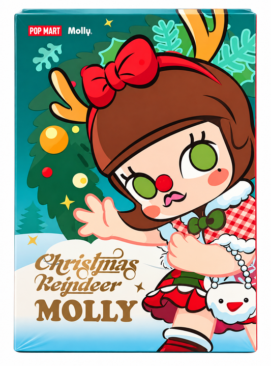 POP MART Molly Christmas Reindeer 2021 collectible figure in original factory-sealed packaging featuring festive Molly artwork.