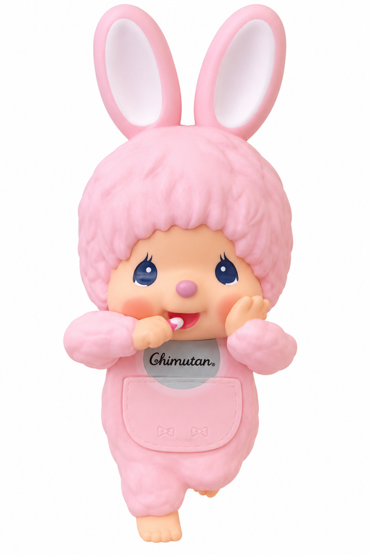 Monchhichi HIPPERS Chimutan Pink bunny decorative mini figure front view on white background
