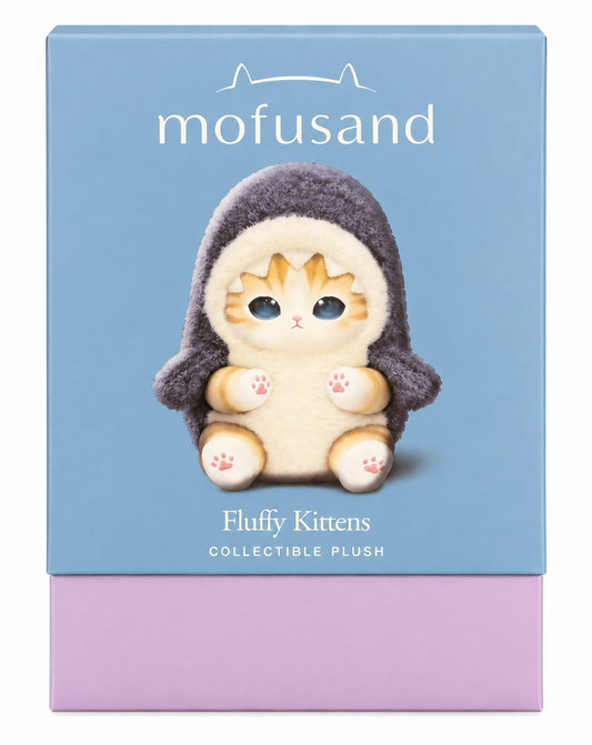 Mofusand Kiramekko Fluffy Kittens collectible plush original blue and pink presentation box on white background