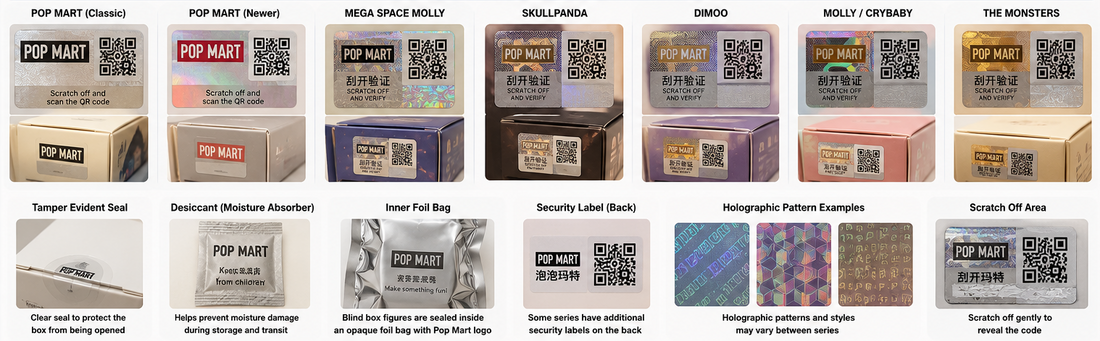 Counterfeit versus genuine Pop Mart blind box packaging comparison