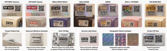 Counterfeit versus genuine Pop Mart blind box packaging comparison