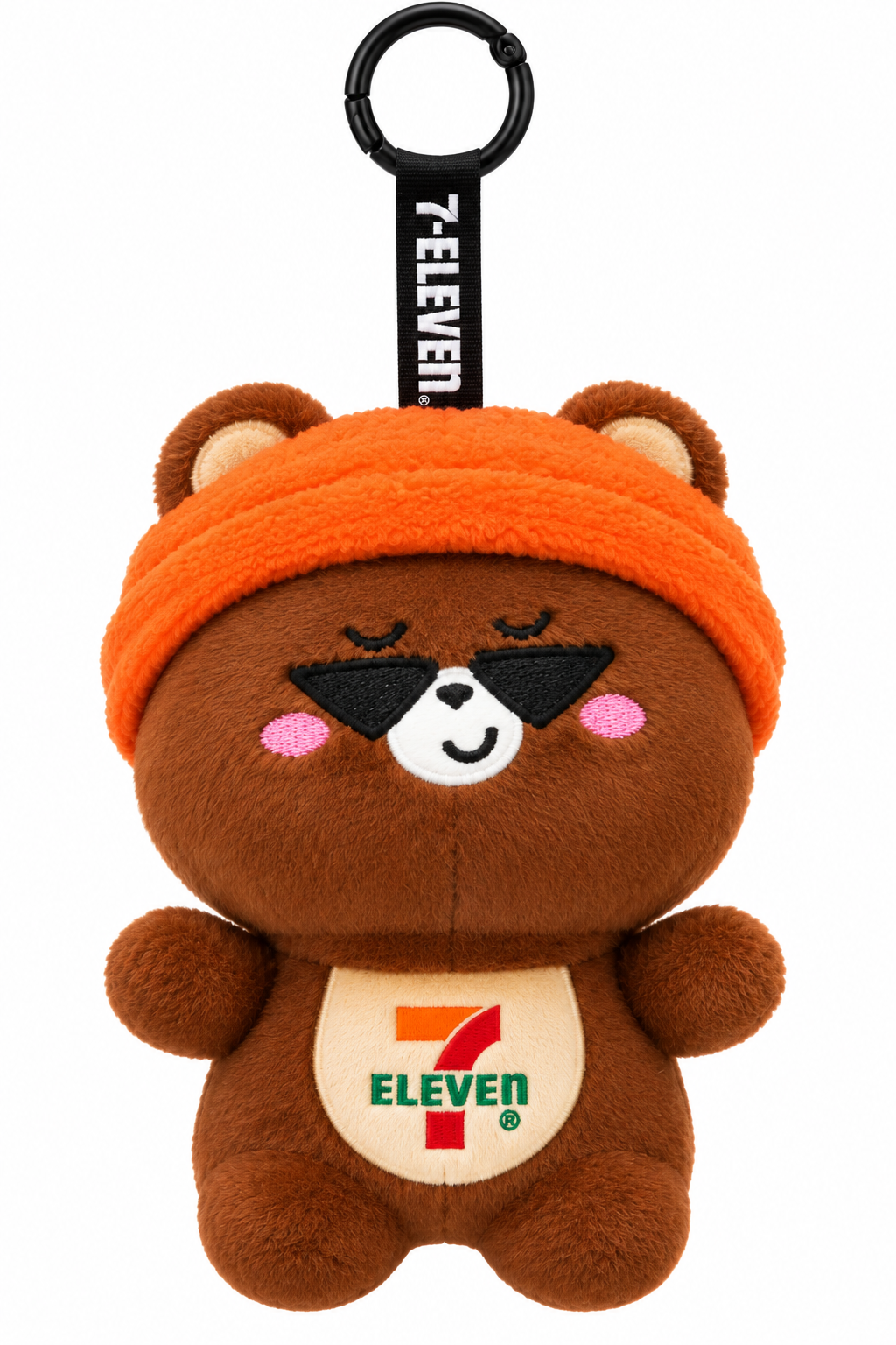 7-Eleven Vietnam Summie Cool Ngầu Festive Edition brown bear plush keychain wearing a cosy hat and sunglasses.