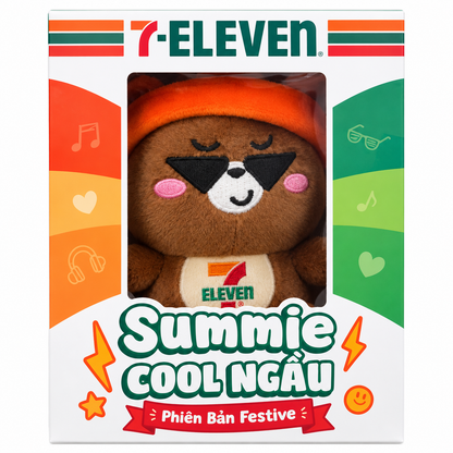 7-Eleven Vietnam Summie Cool Ngầu Festive Edition collectible bear plush in original colourful branded presentation box.