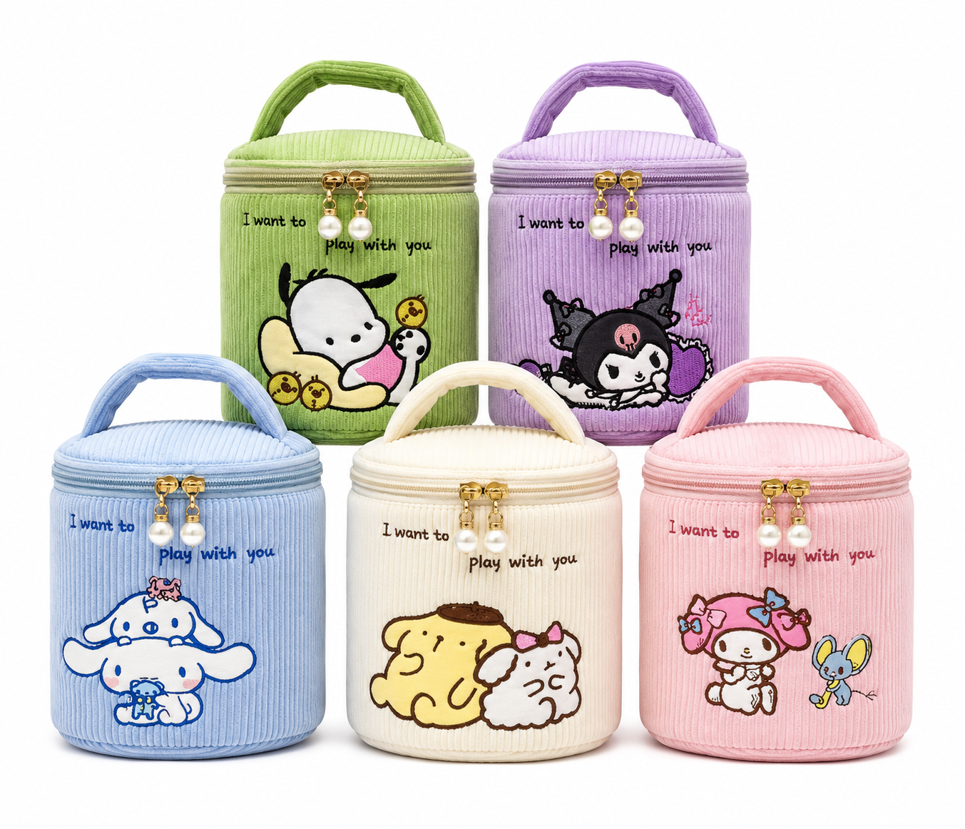 Kawaii Cord Beauty/Makeup Bucket-shaped Cosmetic Case, Portable Storage Bag