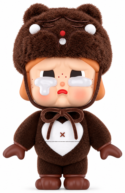 POP MART CRYBABY Be Mine Limited Edition 17cm collectible figure in brown bear costume, front view