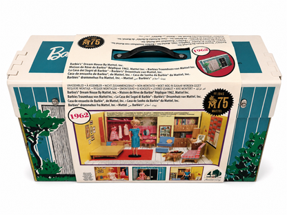 Barbie 1962 Dream House reproduction by Mattel with Bubblecut Barbie doll, furniture, fashions and accessories
