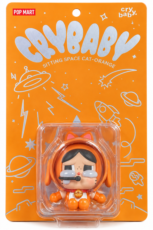 POP MART CRYBABY Sitting Space Cat Orange 2025 limited edition PTS figure brand new in original blister packaging