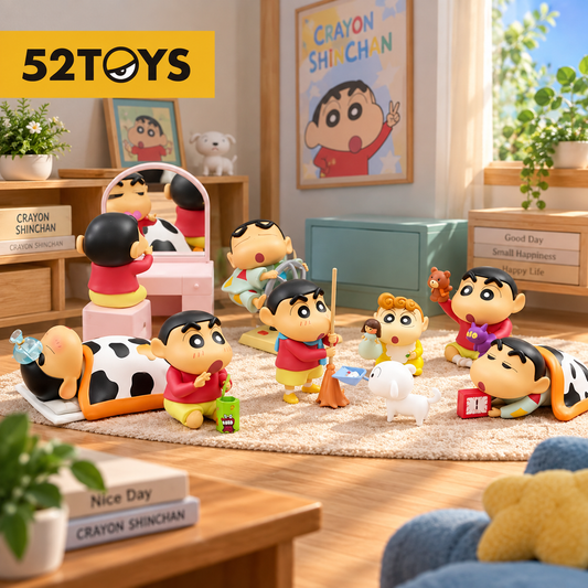 52TOYS Crayon Shin-chan Daily Series 1 collectible figures displayed together in everyday scenes