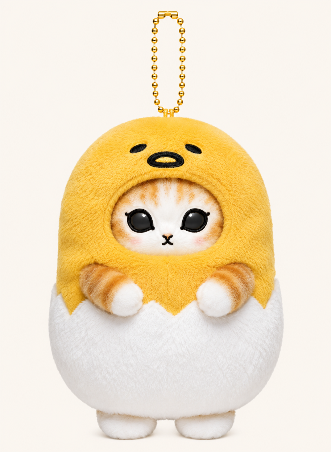 Mofusand ginger cat plush keychain wearing a cream and brown gudetama sanrio animal character costume
