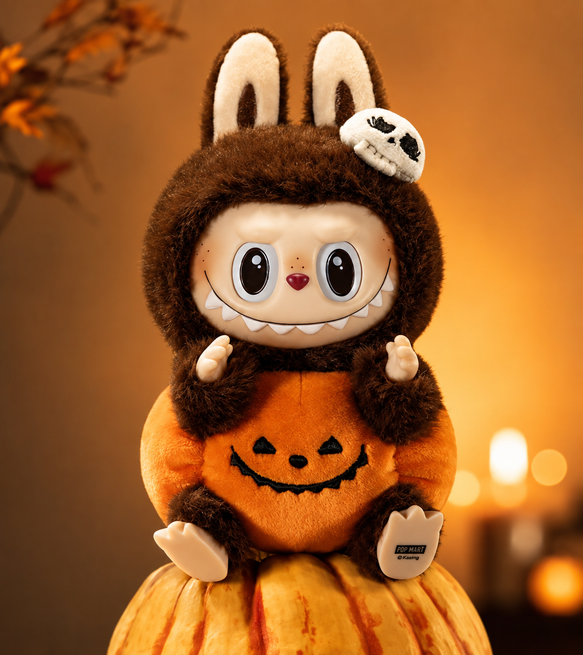 Pop Mart Labubu The Monsters Sitting Pumpkin Halloween Series Vinyl Plush Pendant