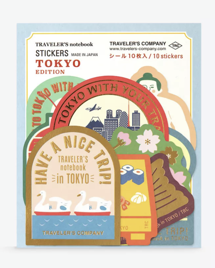 TRAVELER'S COMPANY Tokyo Edition limited-edition Japanese sticker set featuring 10 colourful Tokyo-themed designs in original packaging.