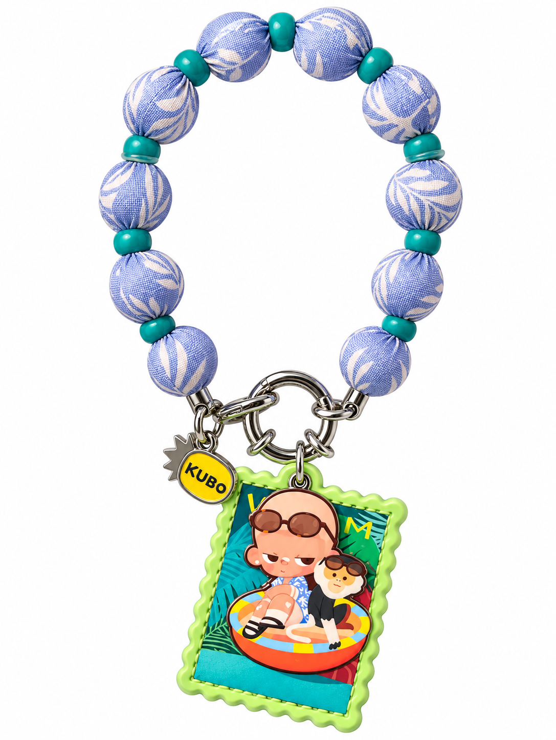 POP MART KUBO Vietnam Exclusive bag charm featuring blue patterned beads, turquoise accents and colourful tropical KUBO character pendant.