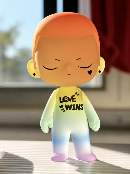 POP MART KUBO Love Wins rainbow gradient collectible figure with closed eyes and heart cheek detail