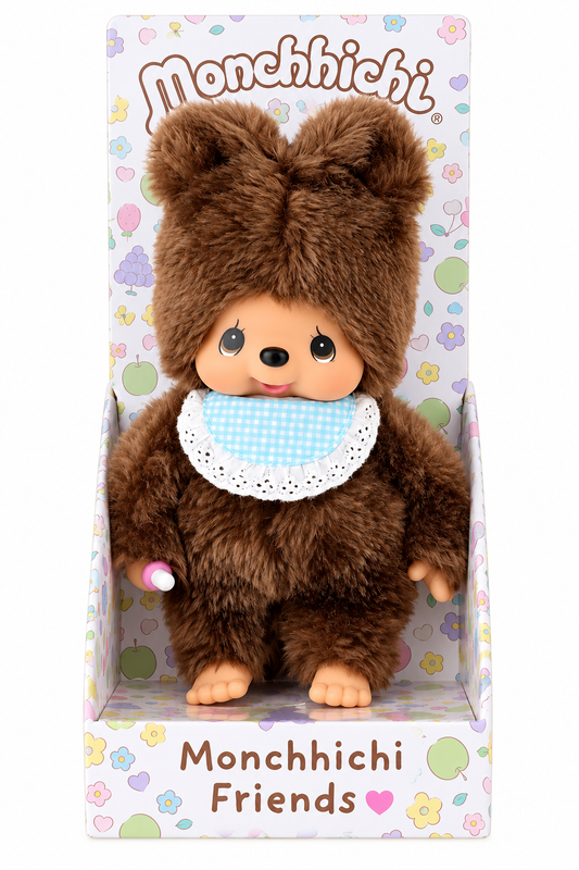 Sekiguchi Monchhichi Friends Kuma brown bear plush in original floral display box