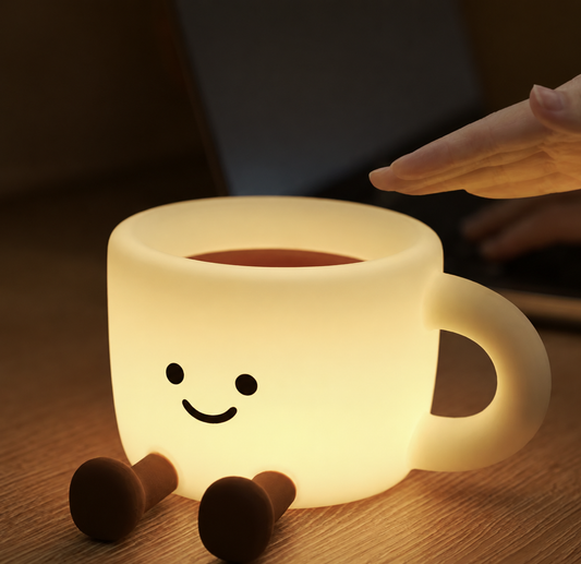Large Coffee Cup Colour-Changing Sleep Lamp – Rechargeable Kawaii Night Light & Phone Stand
