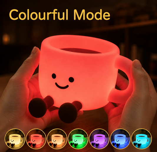 Large Coffee Cup Colour-Changing Sleep Lamp – Rechargeable Kawaii Night Light & Phone Stand