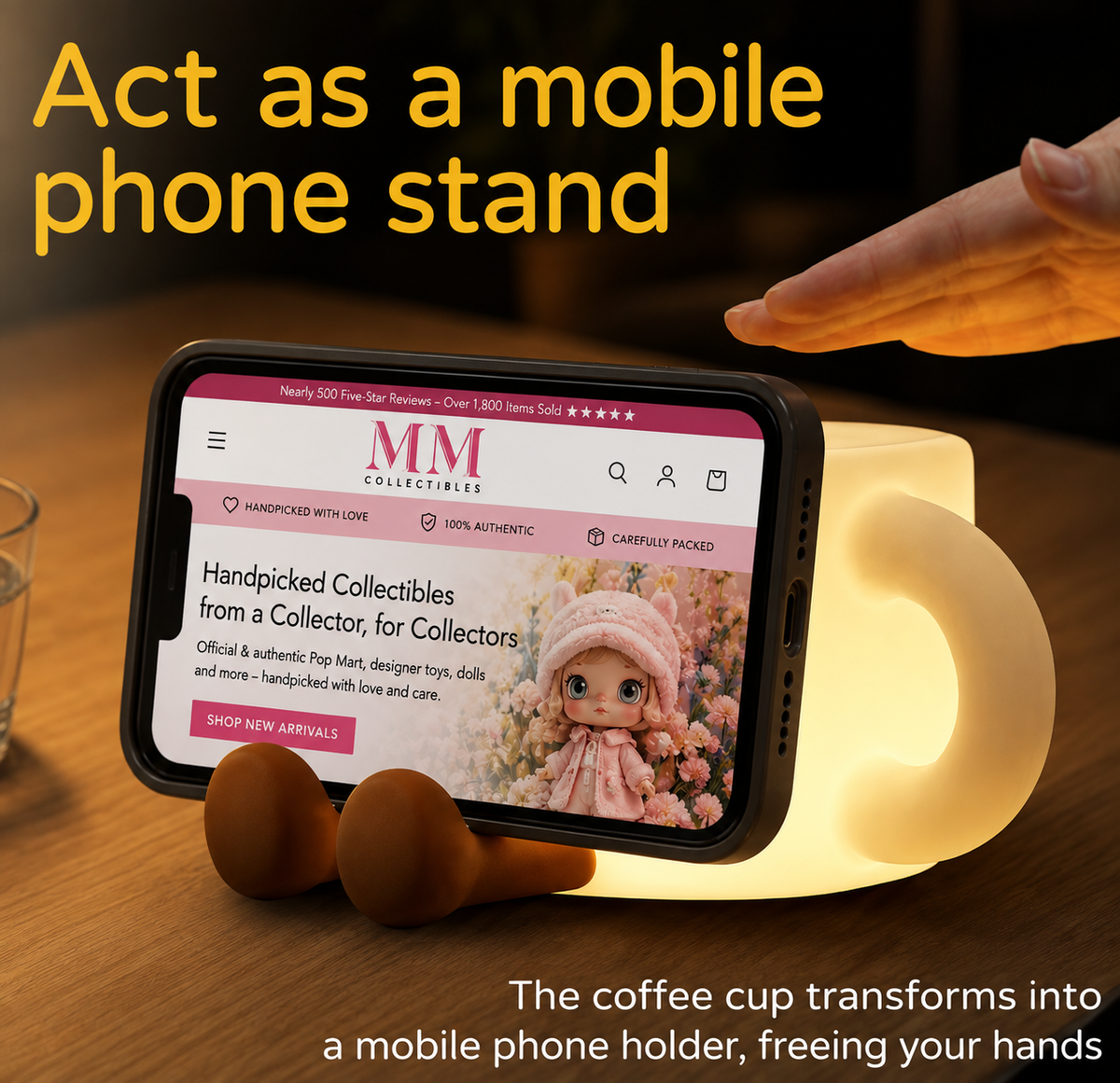Large Coffee Cup Colour-Changing Sleep Lamp – Rechargeable Kawaii Night Light & Phone Stand