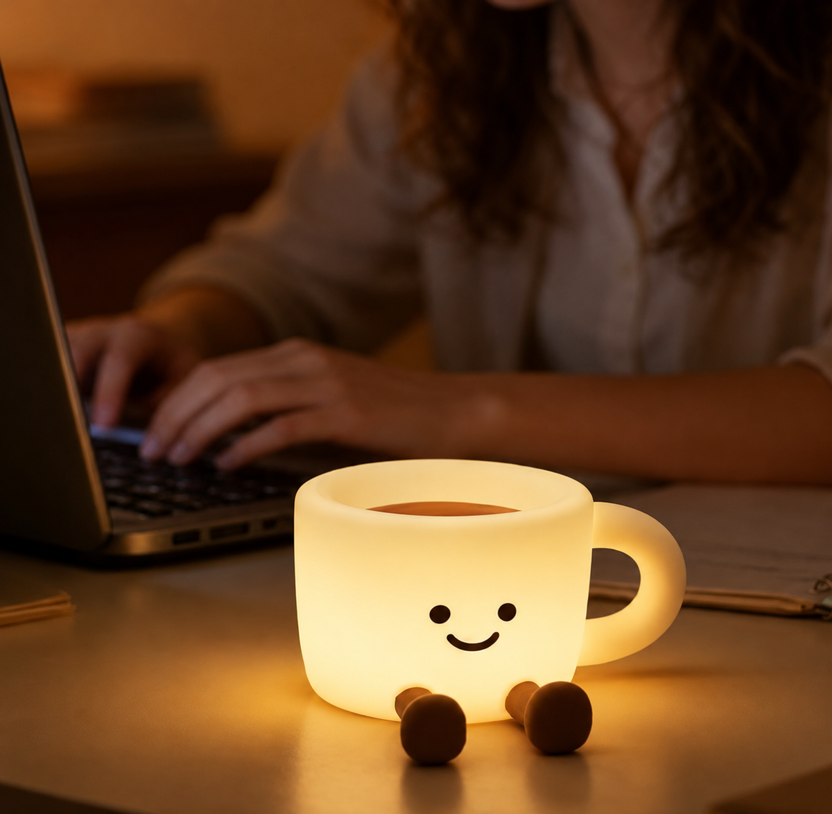 Large Coffee Cup Colour-Changing Sleep Lamp – Rechargeable Kawaii Night Light & Phone Stand