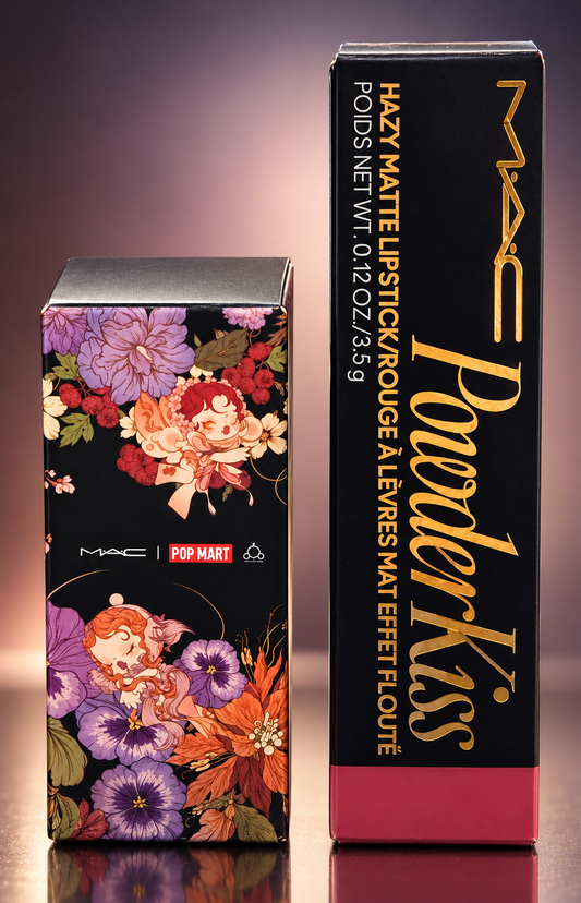 M·A·C x POP MART SKULLPANDA Powder Kiss Lipstick #930 with rare collectible floral character cap and presentation box