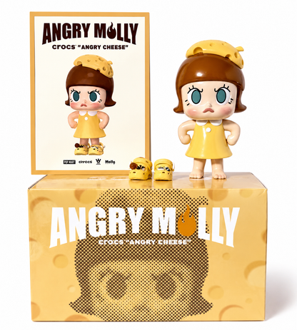 POP MART Angry MOLLY x Crocs Angry Cheese 16cm figure with original box and accessories on white background