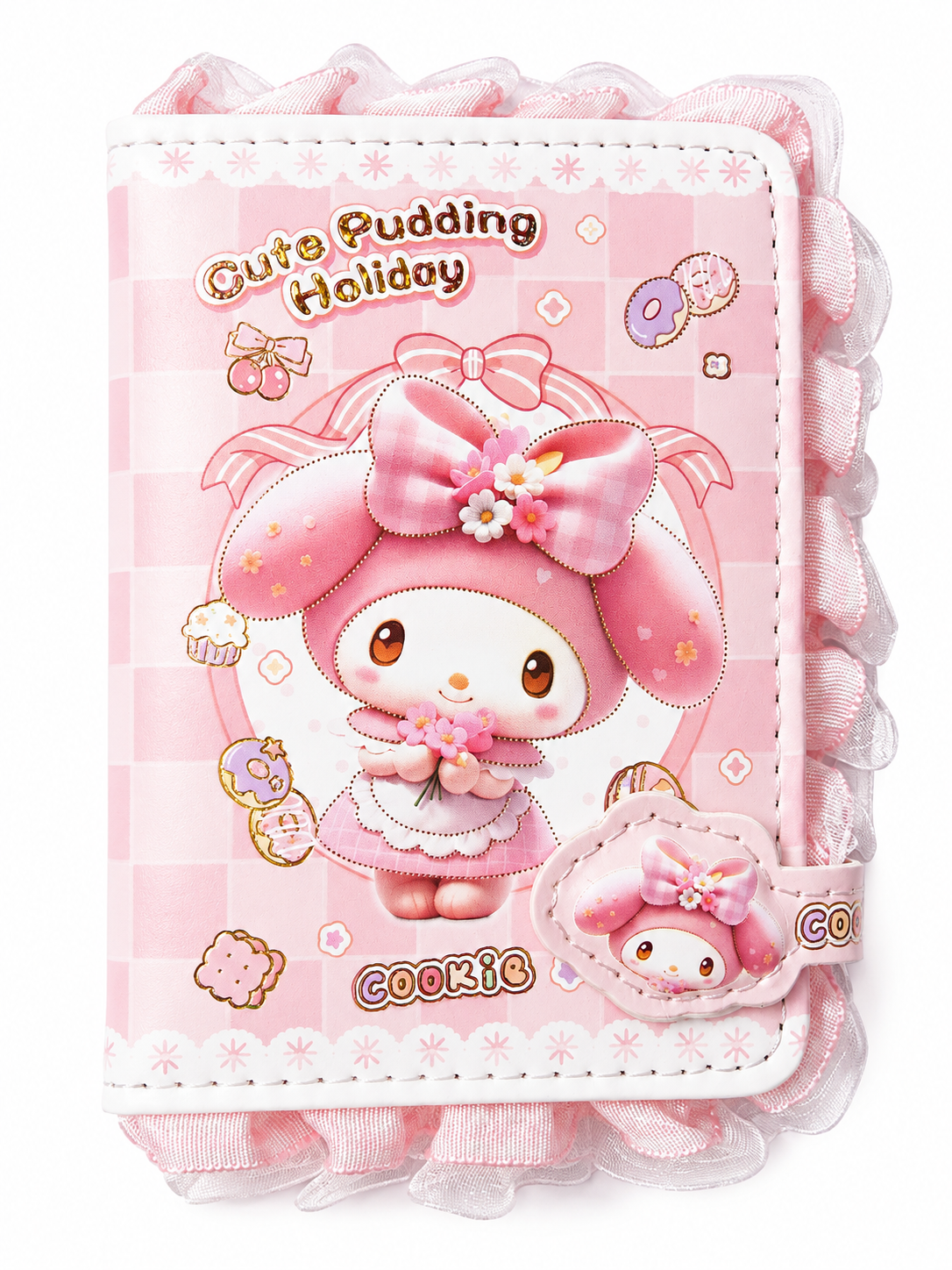 Cute Pudding Holiday Melody A7 Pink Ruffle Notebook – Magnetic Clasp