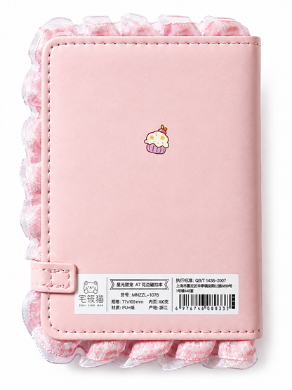 Cute Pudding Holiday Melody A7 Pink Ruffle Notebook – Magnetic Clasp