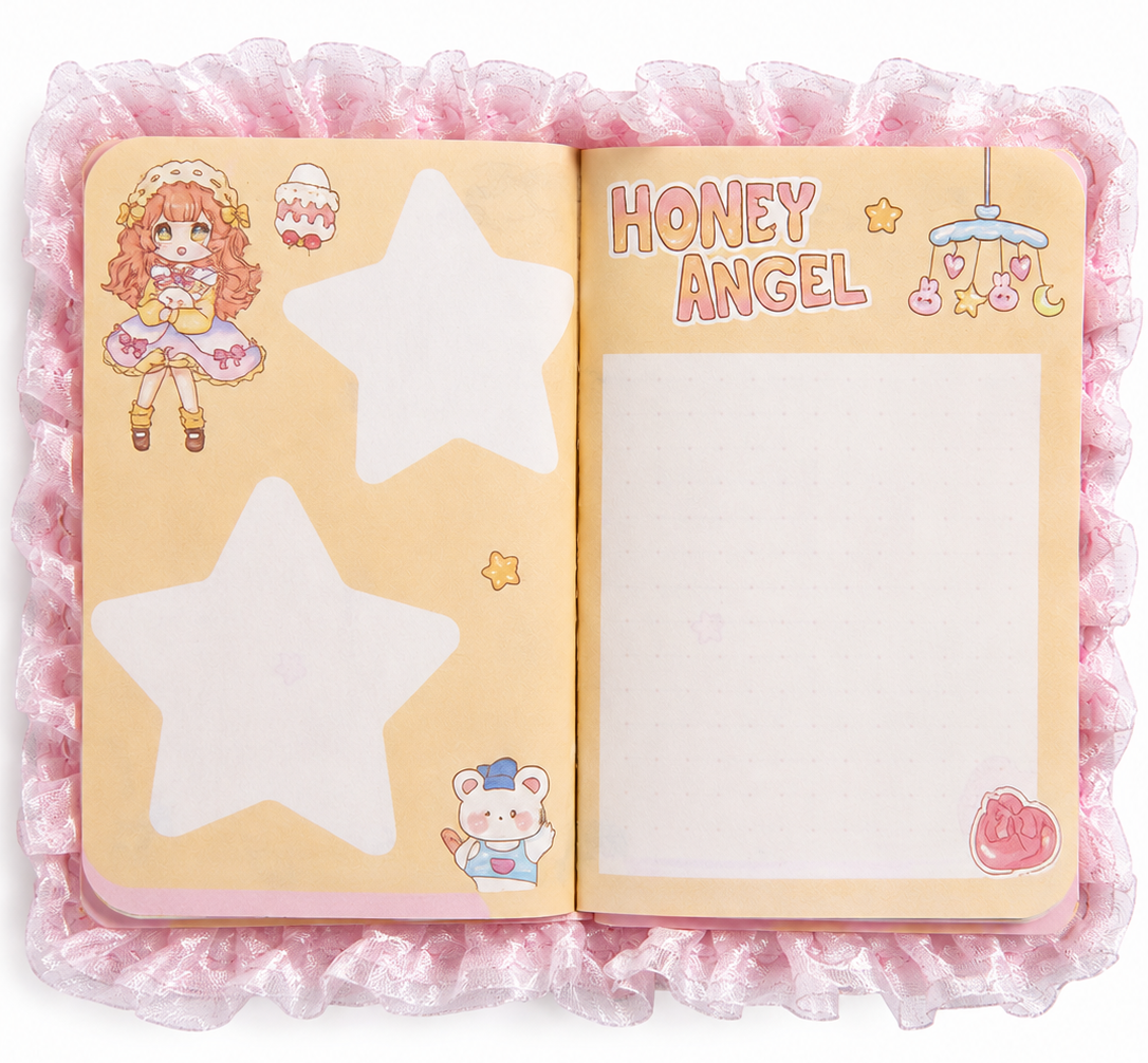 Cute Pudding Holiday Melody A7 Pink Ruffle Notebook – Magnetic Clasp
