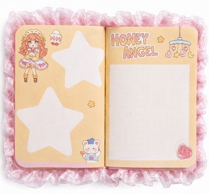 Cute Pudding Holiday Melody A7 Pink Ruffle Notebook – Magnetic Clasp