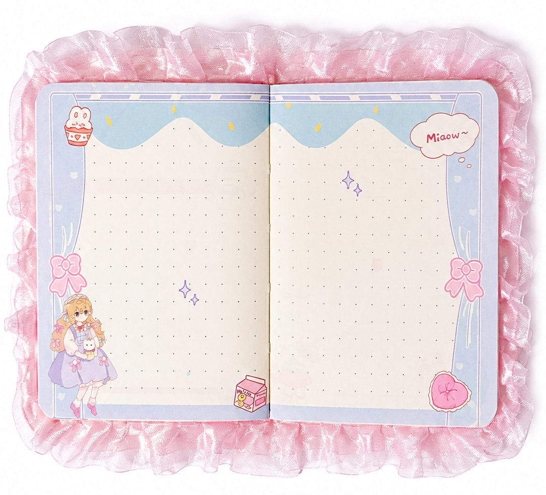 Cute Pudding Holiday Melody A7 Pink Ruffle Notebook – Magnetic Clasp