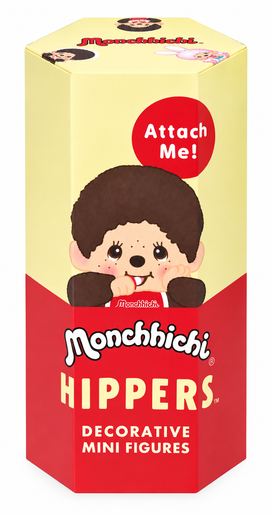 Monchhichi HIPPERS 2025 decorative mini figure blind box packaging featuring Monchhichi character design