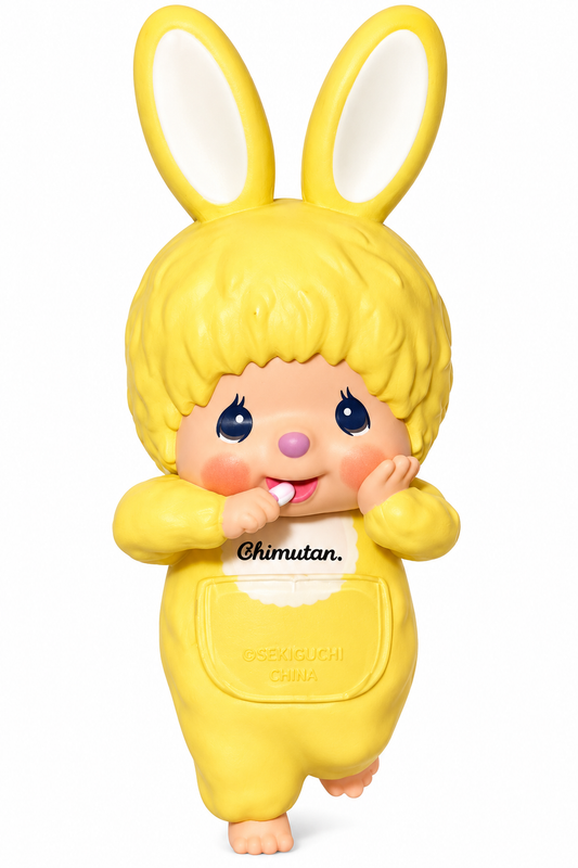 Monchhichi HIPPERS Chimutan Yellow bunny decorative mini figure front view on white background