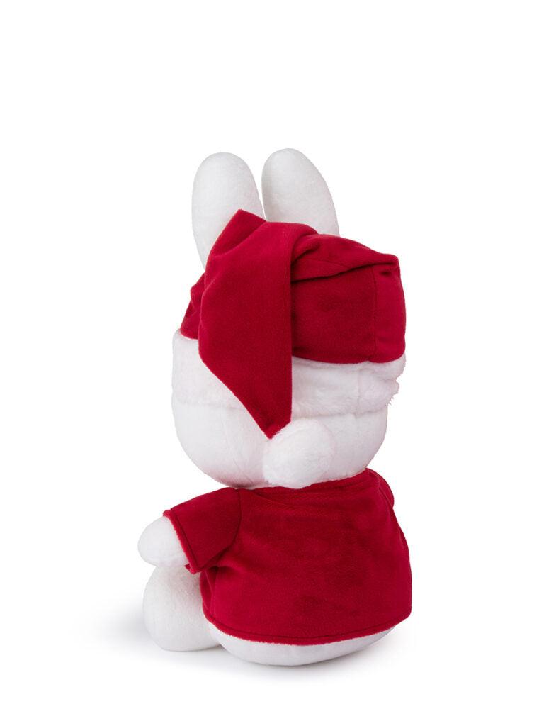 Rear view of the 33cm Miffy Christmas plush showing the red Santa outfit, white detailing and festive Santa hat.