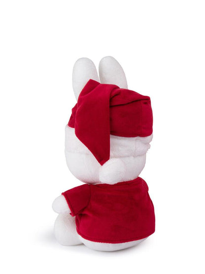 Rear view of the 33cm Miffy Christmas plush showing the red Santa outfit, white detailing and festive Santa hat.
