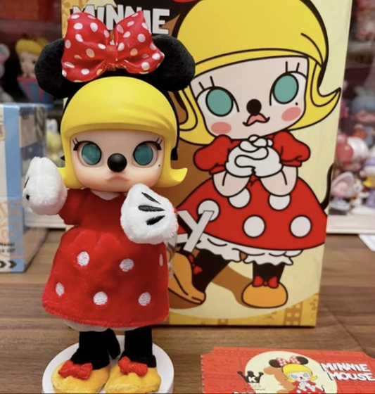 POP MART MOLLY x Minnie Mouse BJD doll with original box display stand and collector paperwork