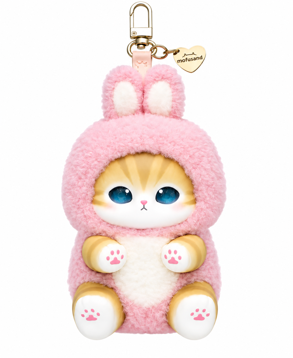 Mofusand Kiramekko Fluffy Kittens Rabbit bunny plush keychain in pink costume on white background