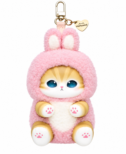 Mofusand Kiramekko Fluffy Kittens Rabbit bunny plush keychain in pink costume on white background