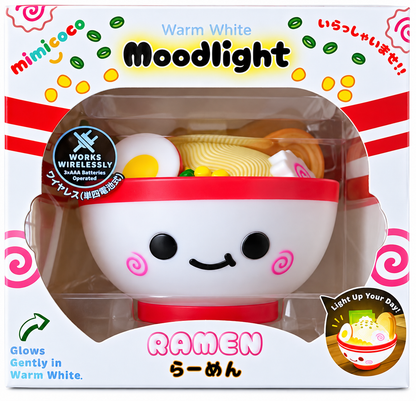 Mimicoco Ramen Bowl Moodlight in original illustrated retail packaging featuring a cute Japanese ramen bowl night light with colourful noodles, egg and vegetable toppings.
