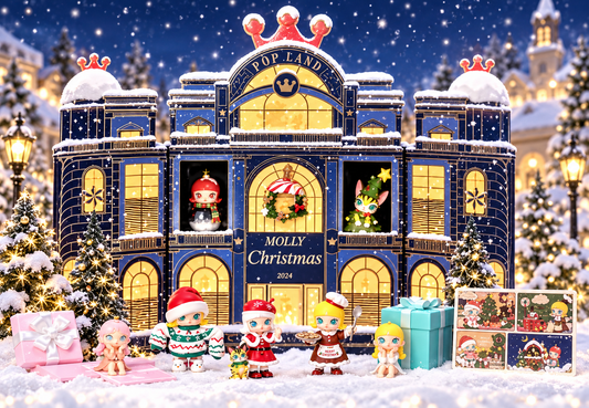 Pop Mart MOLLY Christmas 2024 Castle Miracle Box opened into a festive castle display with Molly collectible figures and Christmas decorations.