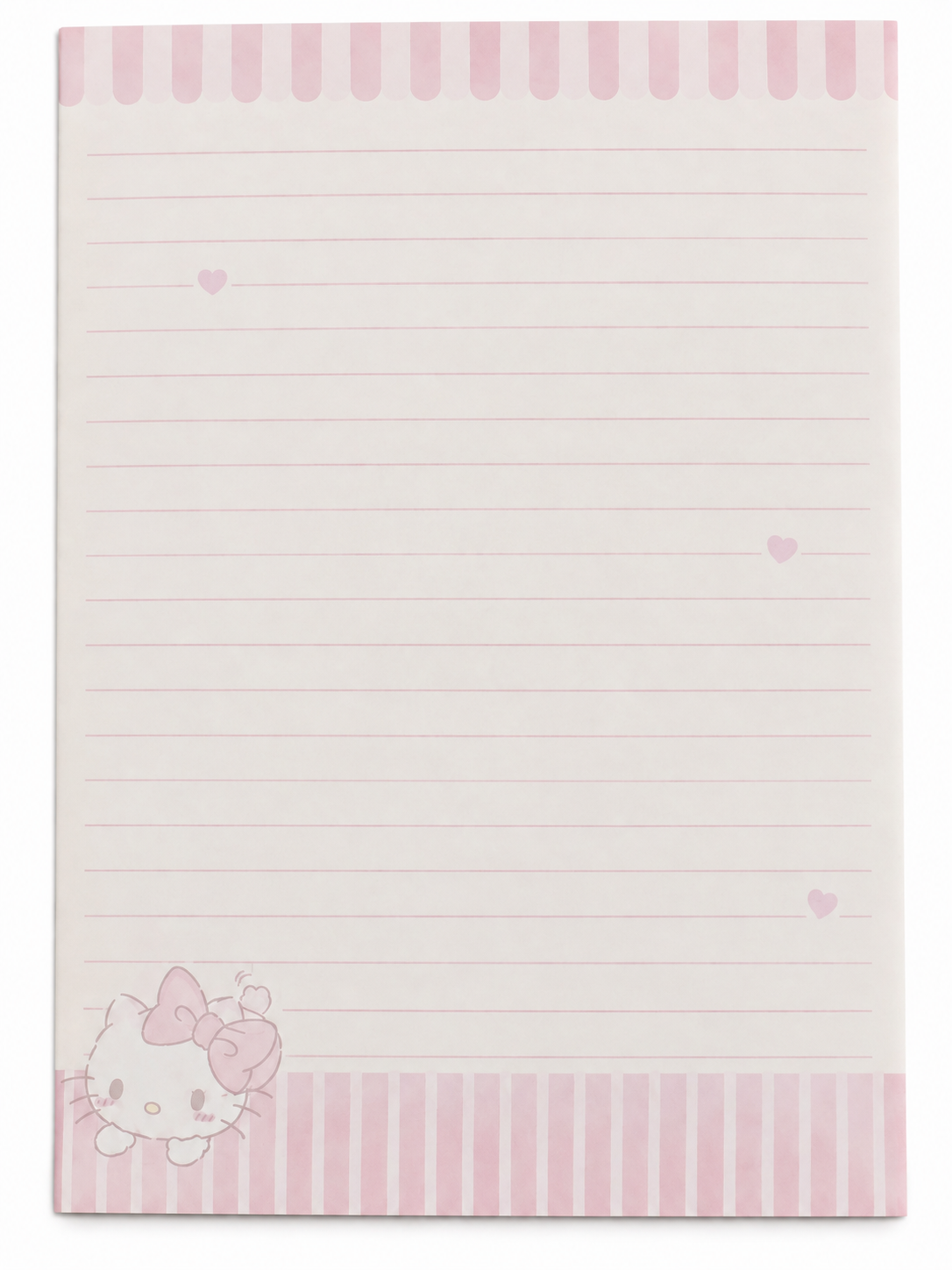 Hello Kitty A5 notebook open to pastel pink lined writing pages