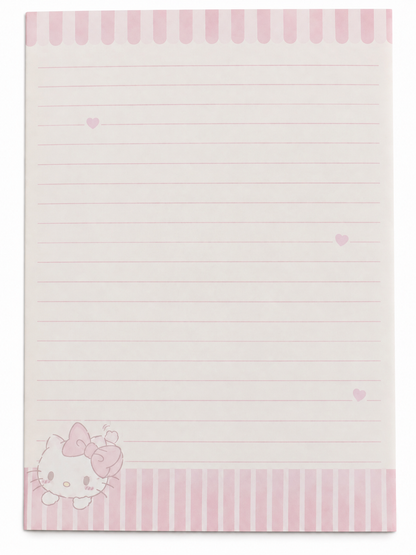 Hello Kitty A5 notebook open to pastel pink lined writing pages