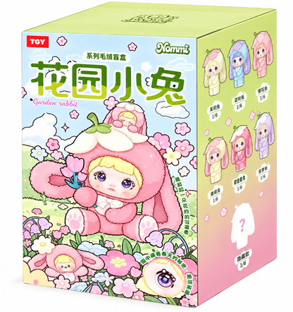 Nommi Garden Rabbit Series original illustrated blind box featuring pastel bunny characters, flowers and collectible designs.