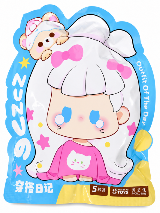 SHOW.U TOYS NUNU Outfit Of The Day 5-piece mini figure mystery blind bag in blue packaging