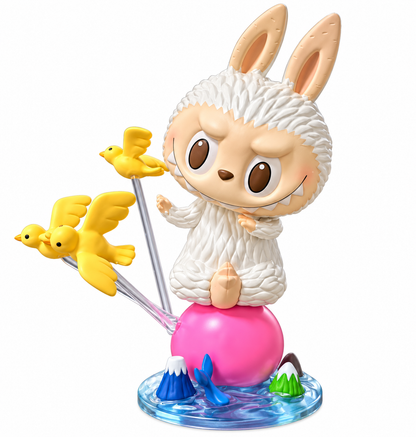 Pop Mart Labubu The Monsters Fruits Series Peach collectible figure from 2021, featuring a fluffy peach-themed Labubu character with colourful accessories.