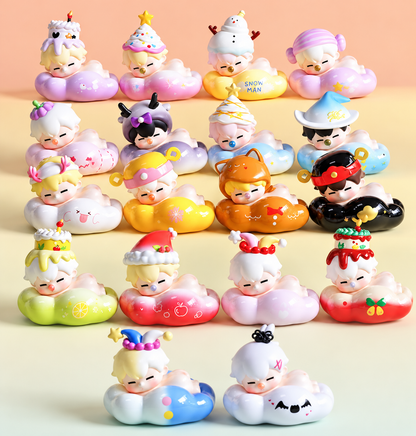 PEDUDU Cloud Party Colorful World Series collectible figure collection by Fire Toys, featuring 14 adorable kawaii characters sleeping on colourful clouds, with playful animal, birthday, Christmas and fantasy-themed designs.