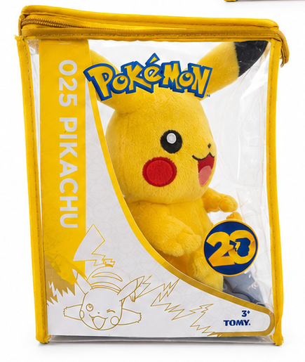 TOMY Pokémon 20th Anniversary Pikachu #025 Winking Plush – 2016 – Original Collector Case