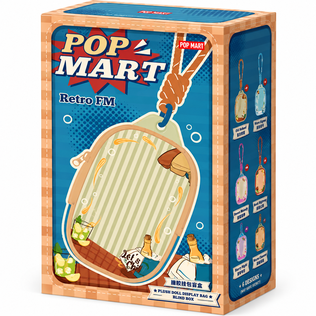 POP MART Retro FM Plush Doll Display Bag Blind Box packaging showing the Retro FM collection