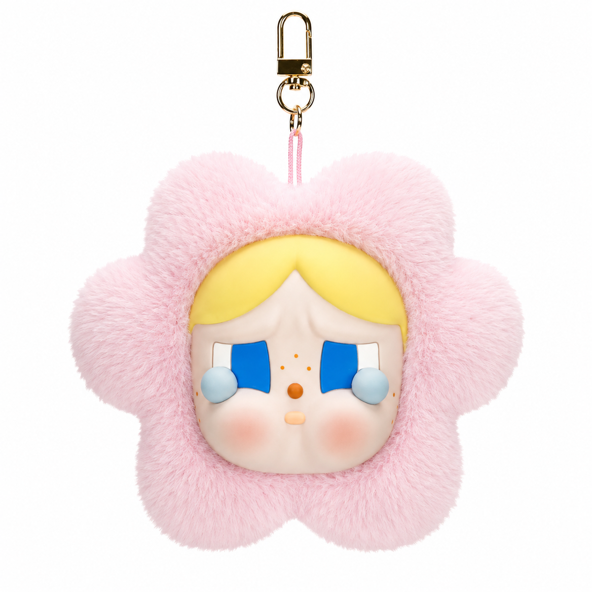 POP MART CRYBABY Sad Club pink silicone plush earphone bag with gold clip