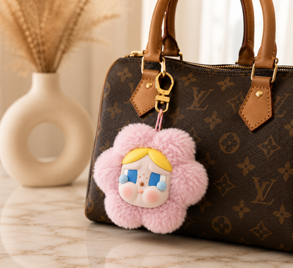 POP MART CRYBABY Sad Club pink plush earphone bag attached to designer-style handbag