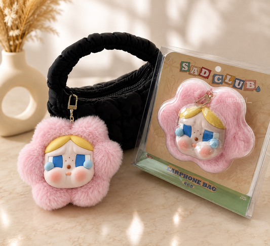 POP MART CRYBABY Sad Club silicone plush earphone bag with original packaging