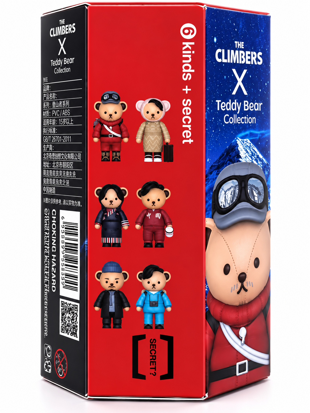 The Climbers × Teddy Bear Collection blind box showing six collectible bear character designs